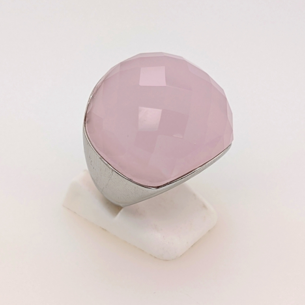 Sterling Silver Cocktail Ring w/ Pink Quartz